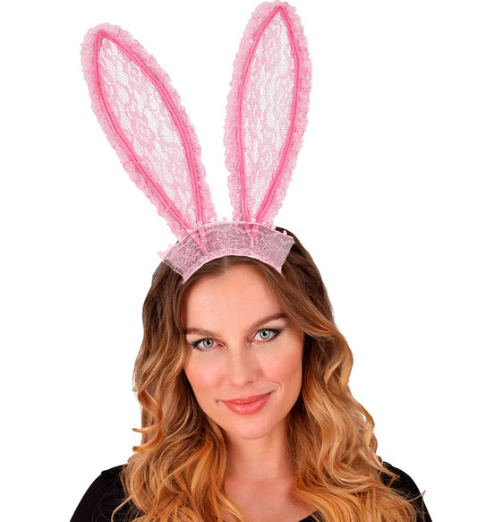 Modellierbare Hasenohren mit rosa Spitze als Fasnacht Accessoire