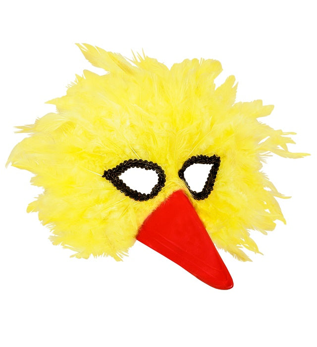 Vogelaugenmaske mit gelben Federn für Fasnacht und Karneval