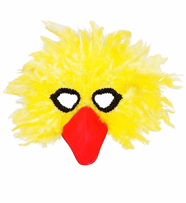 Vogelaugenmaske mit gelben Federn für Fasnacht und Karneval