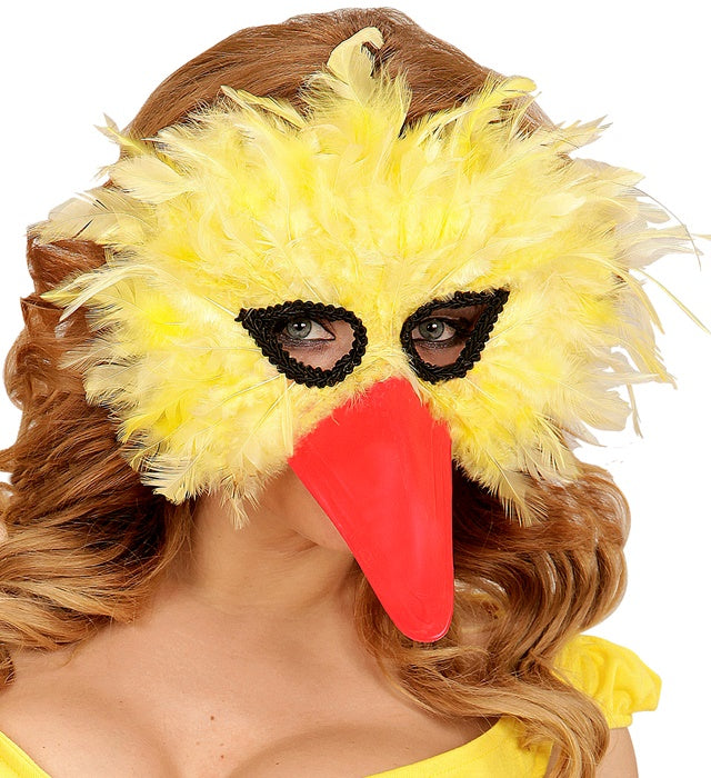 Vogelaugenmaske mit gelben Federn für Fasnacht und Karneval