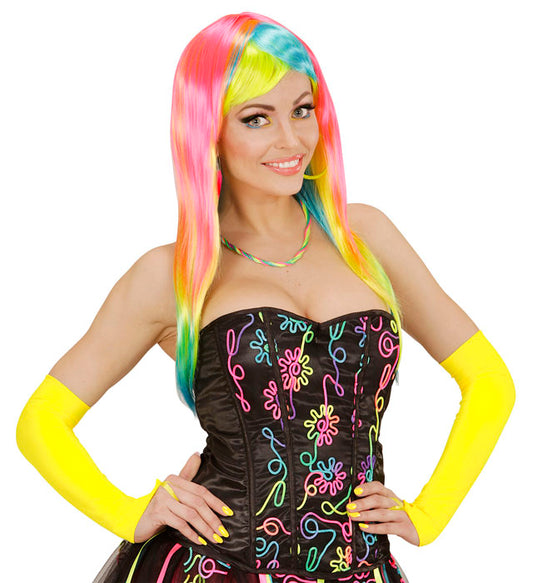 NEON GELBE FINGERLOSE SATINHANDSCHUHE - 43 cm Neon - Gelb