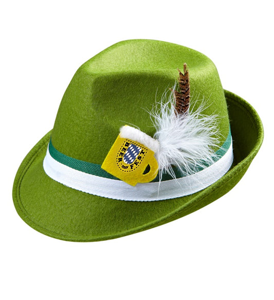 Bayerischer Fedora Filzhut mit Feder und Bierkrug-Detail