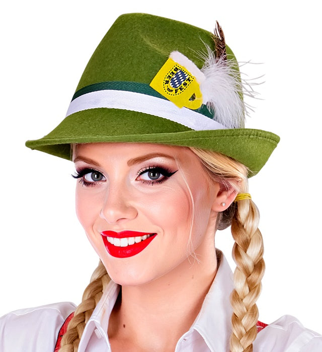 Bayerischer Fedora Filzhut mit Feder und Bierkrug-Detail
