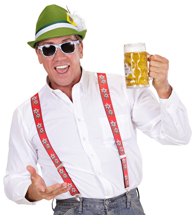 Bayerischer Fedora Filzhut mit Feder und Bierkrug-Detail