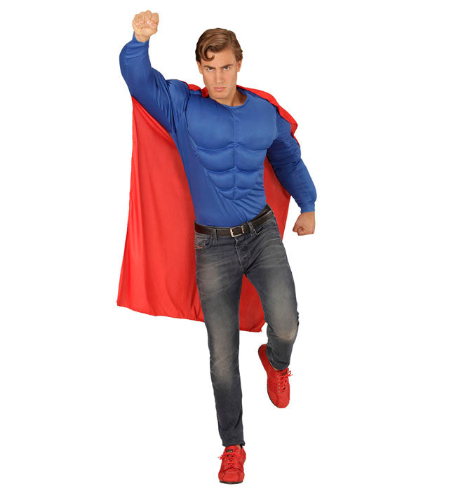 Muskelshirt mit Umhang Super Muskel Held Kostüm für Fasnacht und Mottoparty