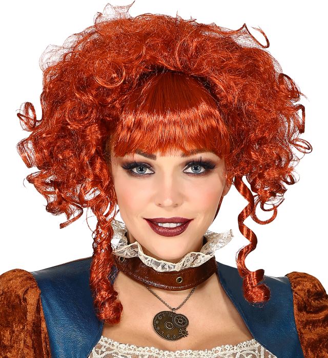 Viktorianische Steampunk-Perücke mit Locken und Volumen in Box für Fasnacht