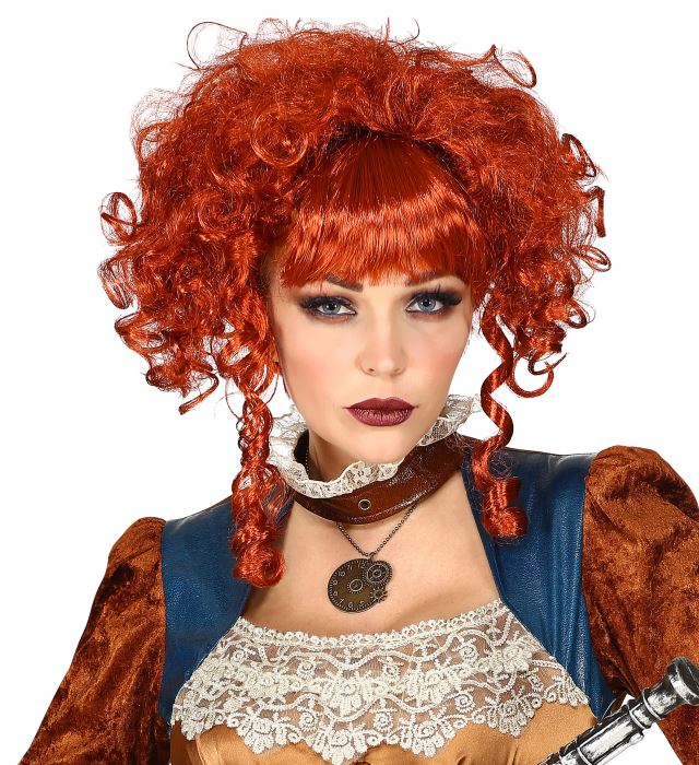 Viktorianische Steampunk-Perücke mit Locken und Volumen in Box für Fasnacht