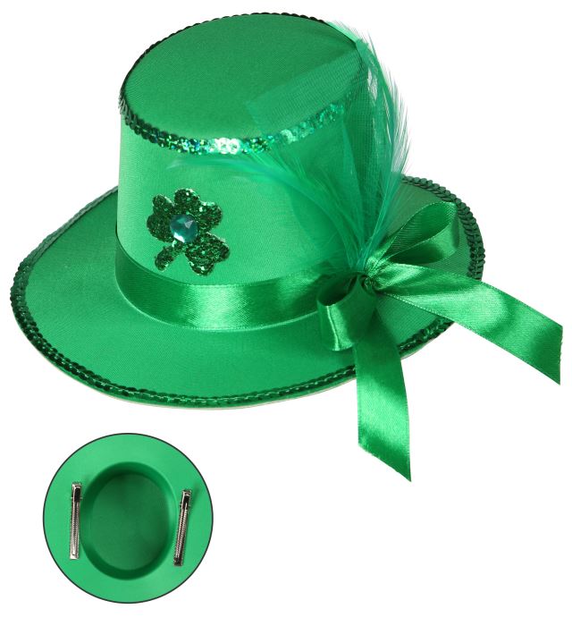Grüner Minizylinder mit Haarclips als St. Patrick's Day Kopfschmuck
