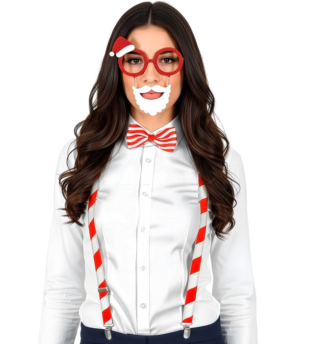 Weihnachtsmann-Set mit Brille, Hosenträger und Fliege für festliche Anlässe