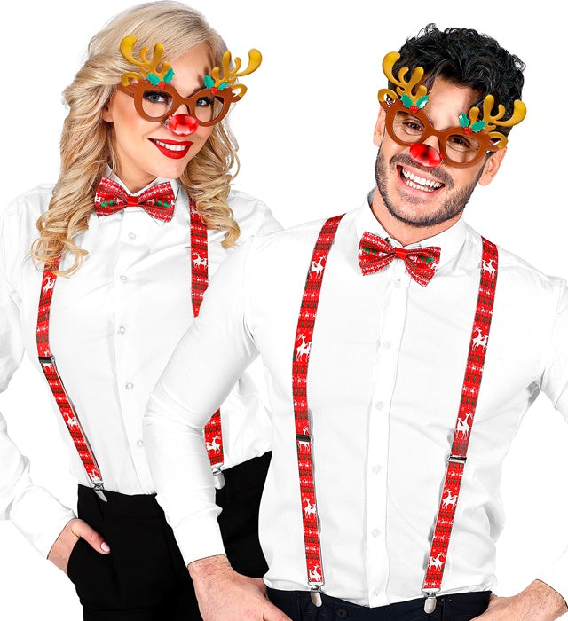 Rentierset bestehend aus Brille, Hosenträger und Fliege für Fasnacht und Karneval