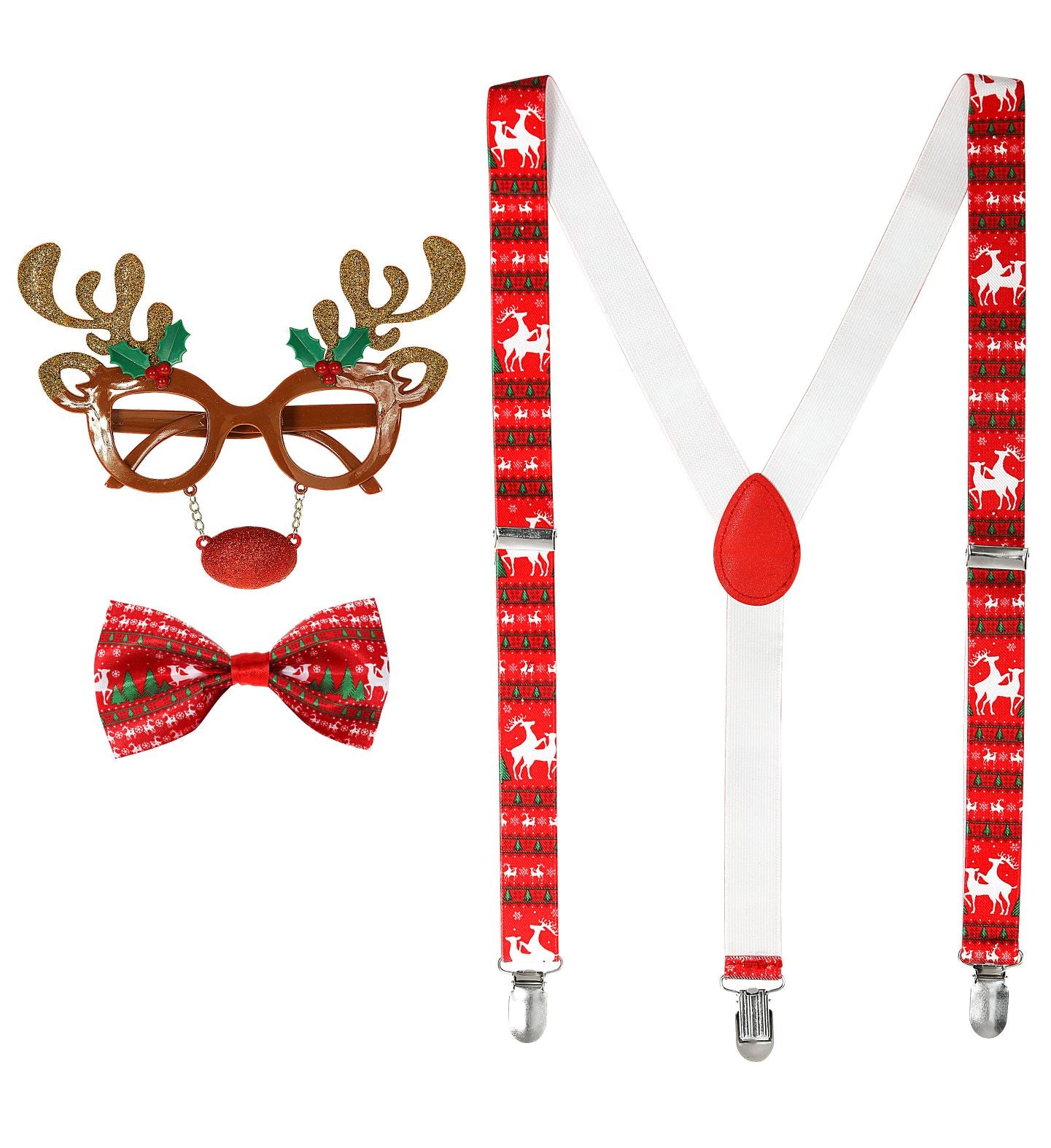 Rentier Weihnachts Set Brille, Hosenträger, Fliege