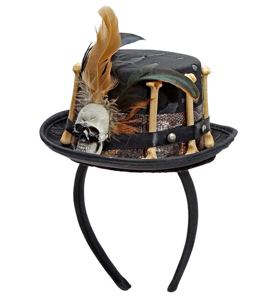 Kleiner Voodoo-Hut als Halloween-Accessoire in Schwarz mit bunten Details
