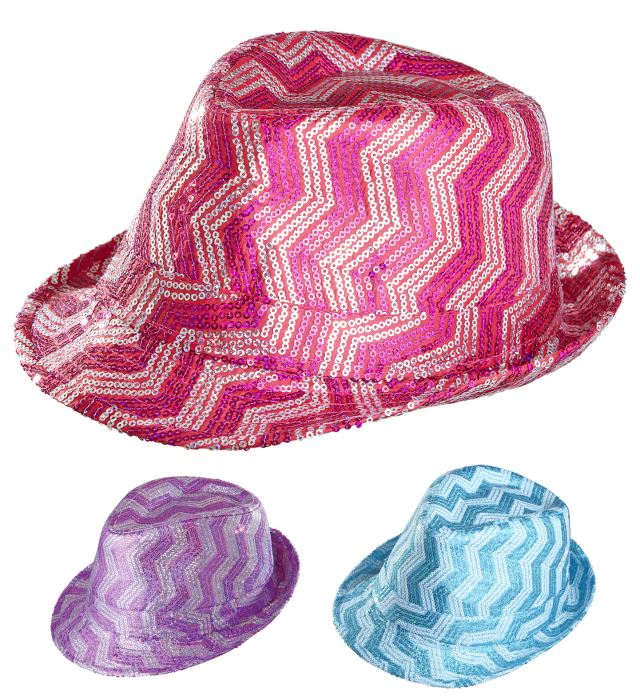 Zickzack Pailletten Fedora in Rosa, Violett und Türkis – Fasnacht Accessoire
