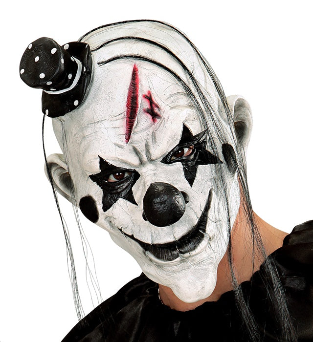 Killer Clownmaske mit Haar und Minihut für Fasnacht und Halloween