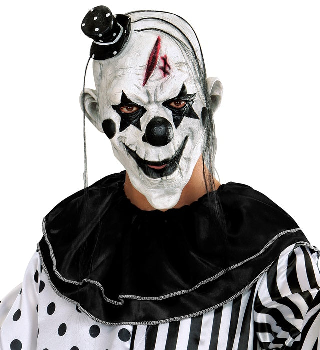 Killer Clownmaske mit Haar und Minihut für Fasnacht und Halloween