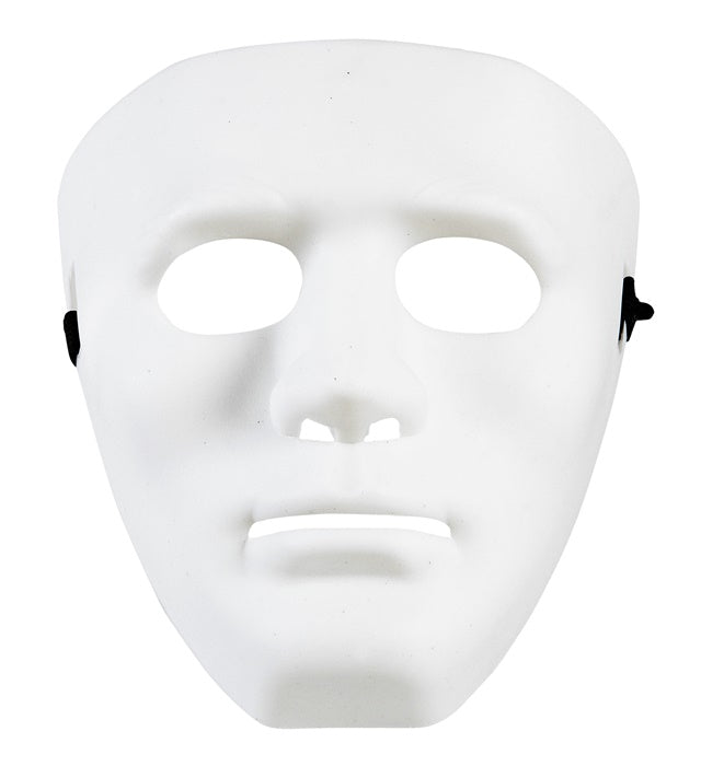 Weiße Anonymous Maske auf neutralem Hintergrund