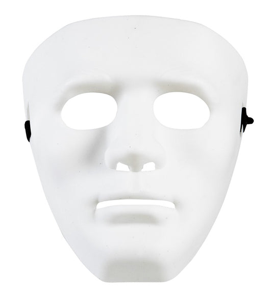 Weiße Anonymous Maske auf neutralem Hintergrund