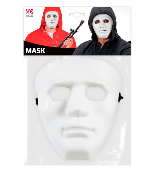 Weiße Anonymous Maske auf neutralem Hintergrund
