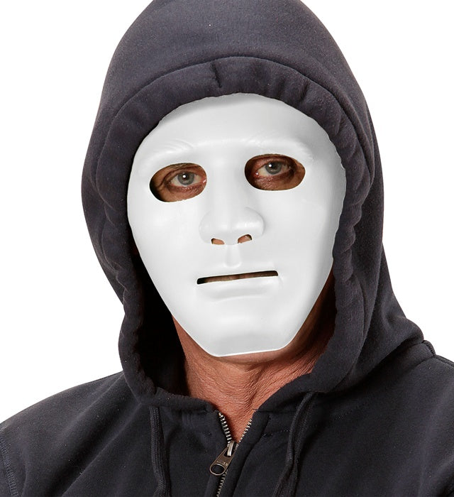 Weiße Anonymous Maske auf neutralem Hintergrund