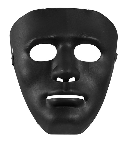 Schwarze Anonymous Maske vor weißem Hintergrund
