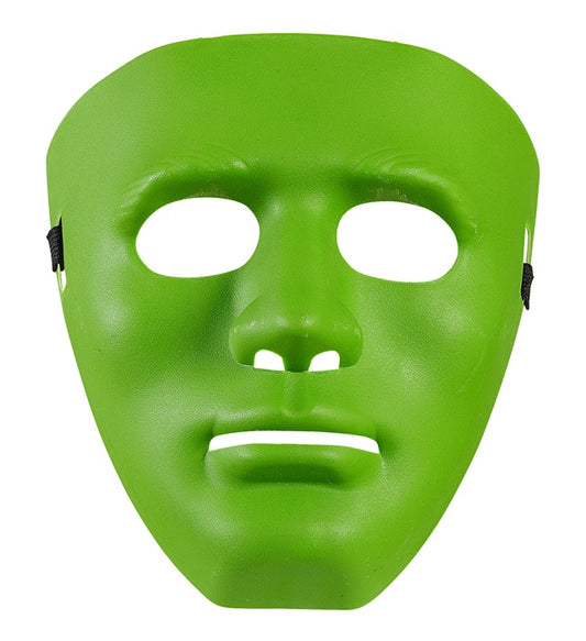 Grüne Anonymousmaske mit markantem Design für Fasnacht und Halloween