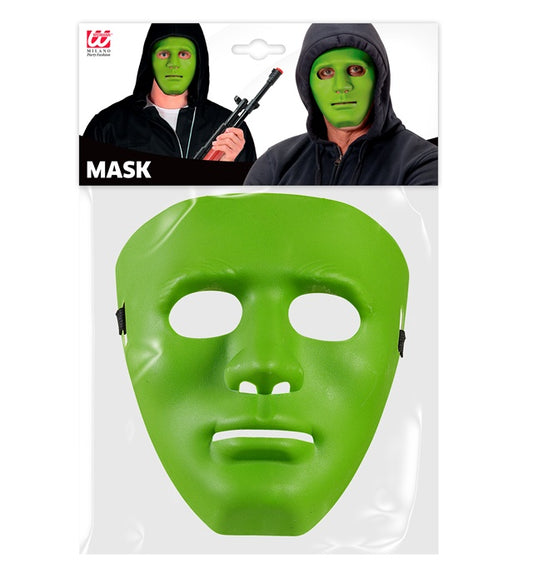 Grüne Anonymousmaske mit markantem Design für Fasnacht und Halloween