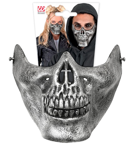 Kinnmaske mit metallischem Skelett-Design für Fasnacht und Halloween