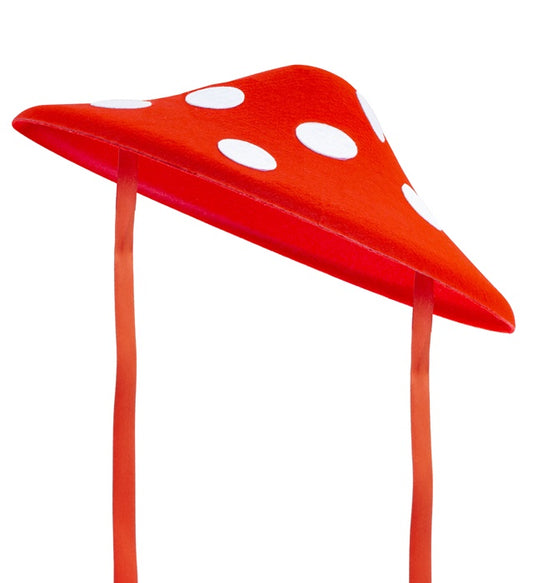 Roter Fliegenpilz-Hut mit weißen Punkten als Fasnacht-Kostümzubehör