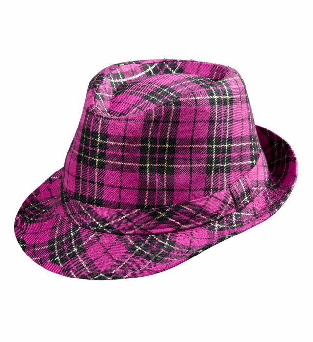 Pinke Tartanfedora mit Karomuster als Fasnacht-Accessoire