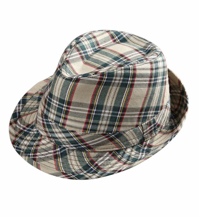 Beigefarbener Fedora mit traditionellem Tartan-Muster als Fasnachts-Accessoire