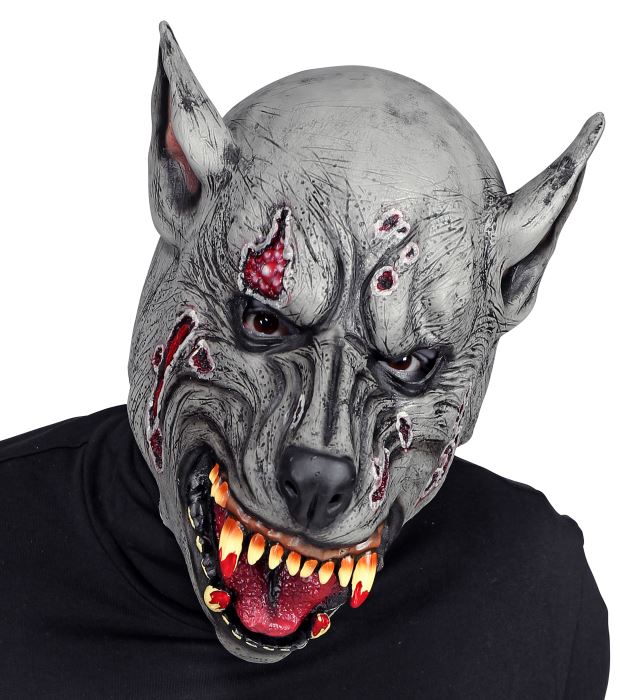 Werwolf Vollkopfmaske mit Felloptik und markanten Gesichtszügen