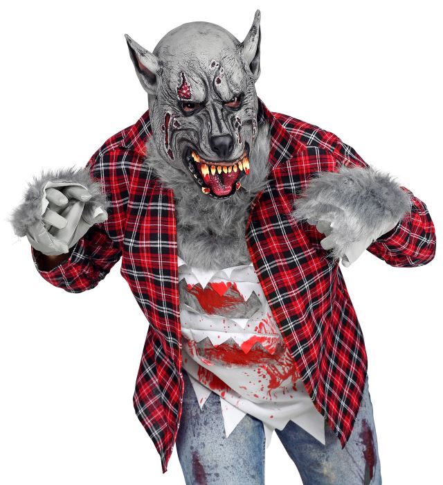Werwolf Vollkopfmaske mit Felloptik und markanten Gesichtszügen