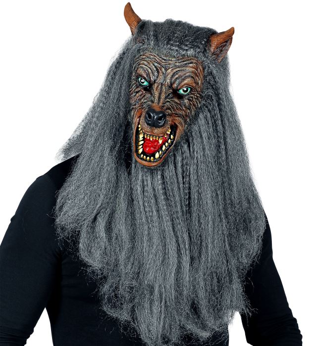 Werwolf Vollkopfmaske mit Kunstfell für Halloween und Fasnacht
