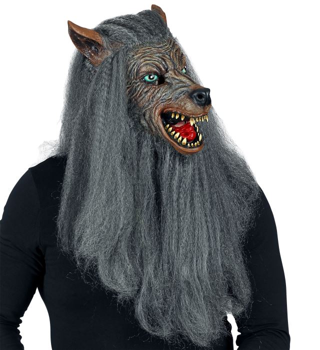 Werwolf Vollkopfmaske mit Kunstfell für Halloween und Fasnacht