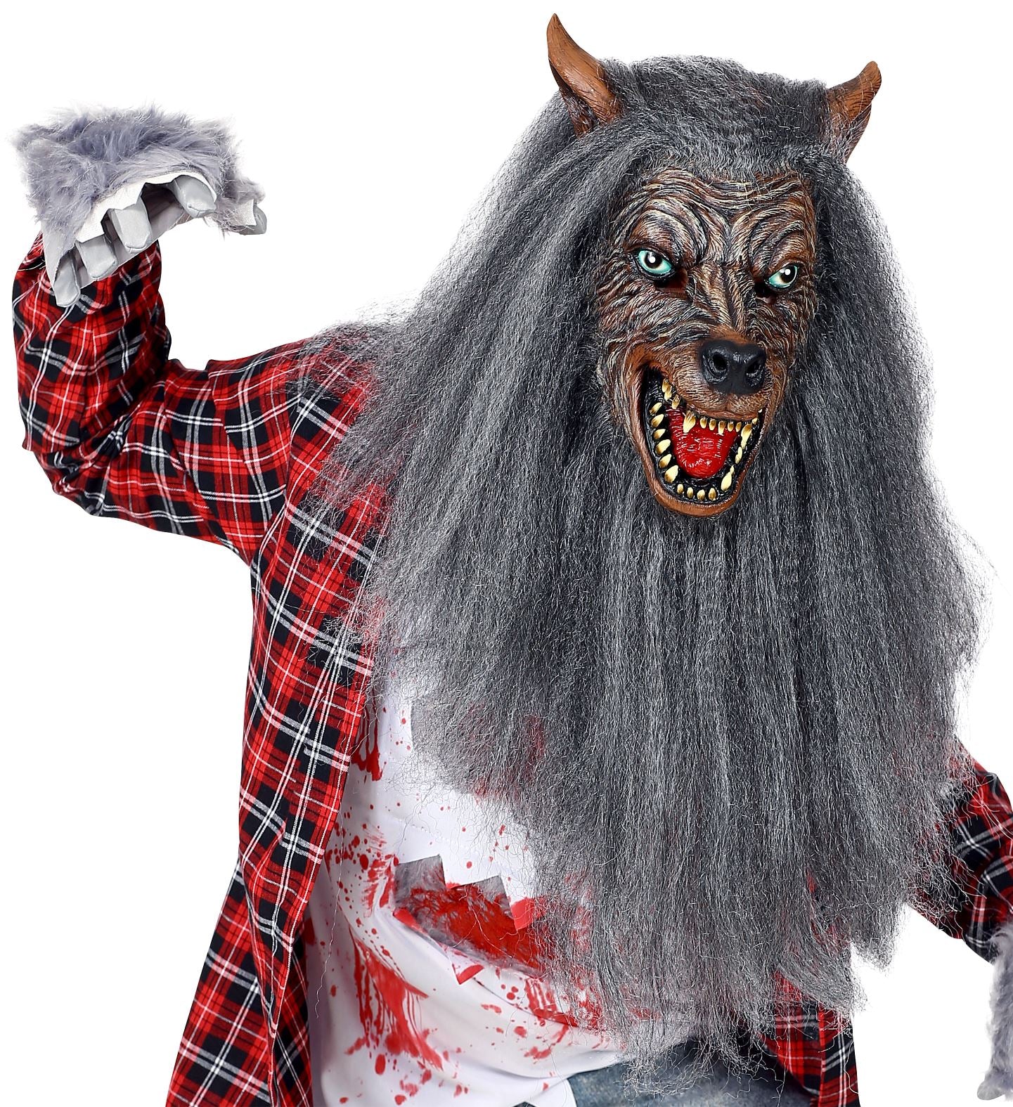 Werwolf Vollkopfmaske mit Fell