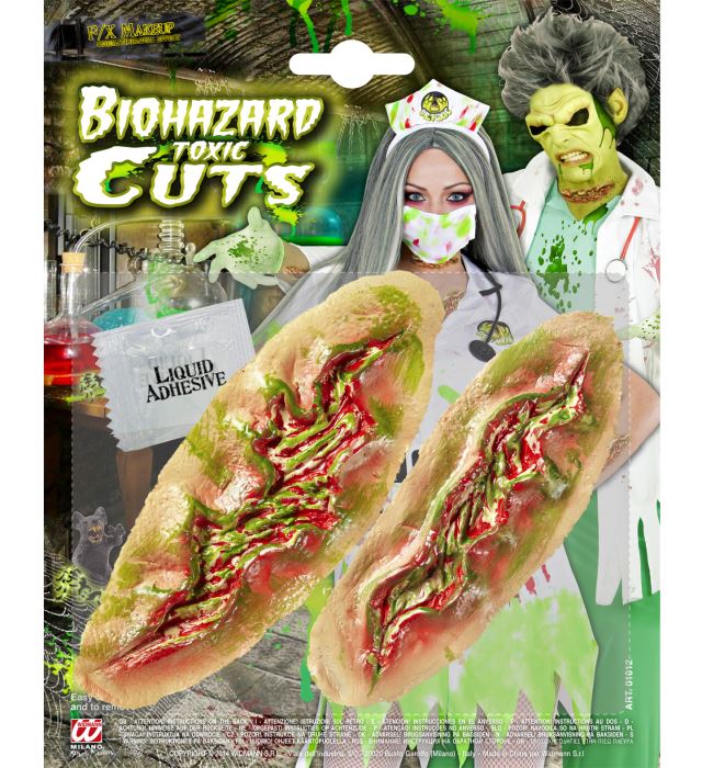 Realistische toxische Wunde mit Kleber als Halloween-Kostümzubehör