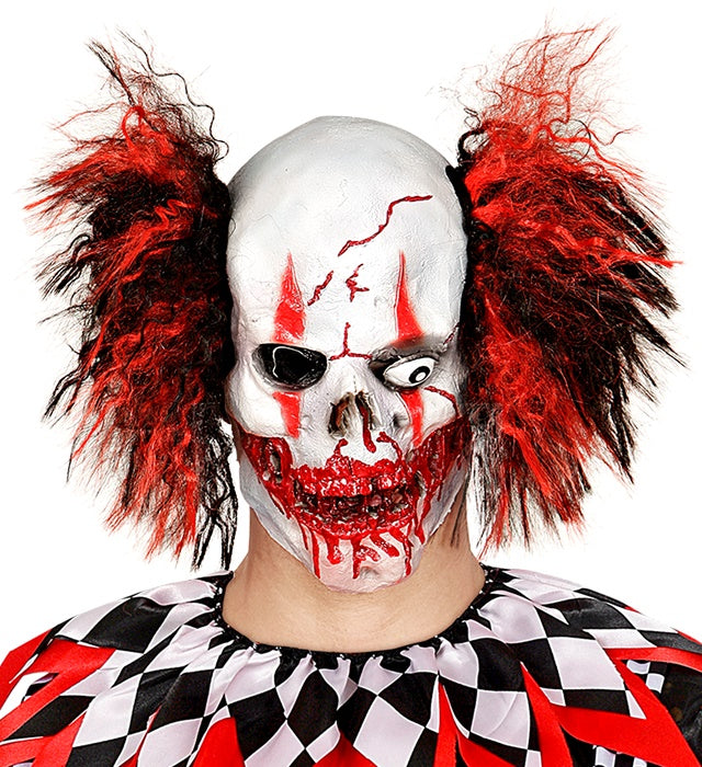 Blutige Clowntotenkopfmaske mit Haar für Fasnachts- und Halloween-Kostüme