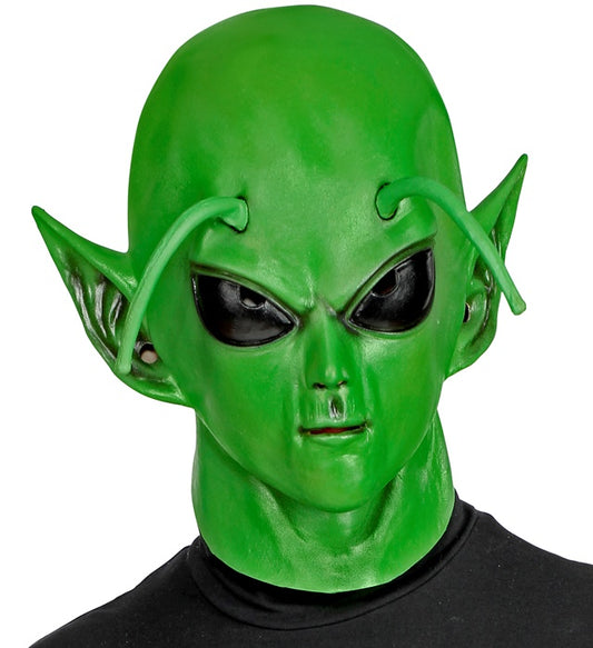 Realistische Alien Vollkopfmaske in grün für Fasnacht und Halloween