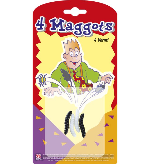 Set mit vier bunten, realistischen Wurm-Figuren für Fasnacht und Mottoparty
