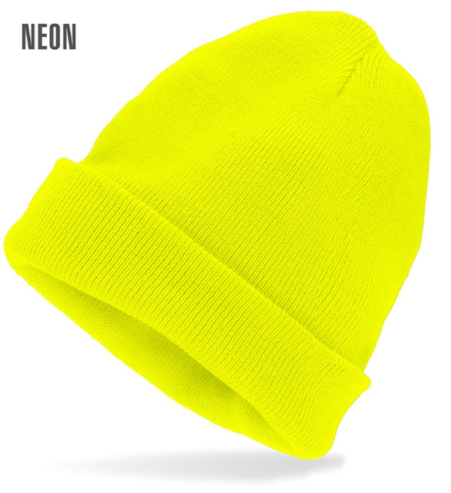 Neon gelbe Beanie Mütze aus weichem Wolloptik-Material