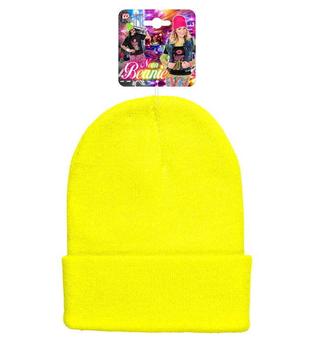 Neon gelbe Beanie Mütze aus weichem Wolloptik-Material