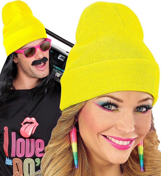 Neon gelbe Beanie Mütze aus weichem Wolloptik-Material
