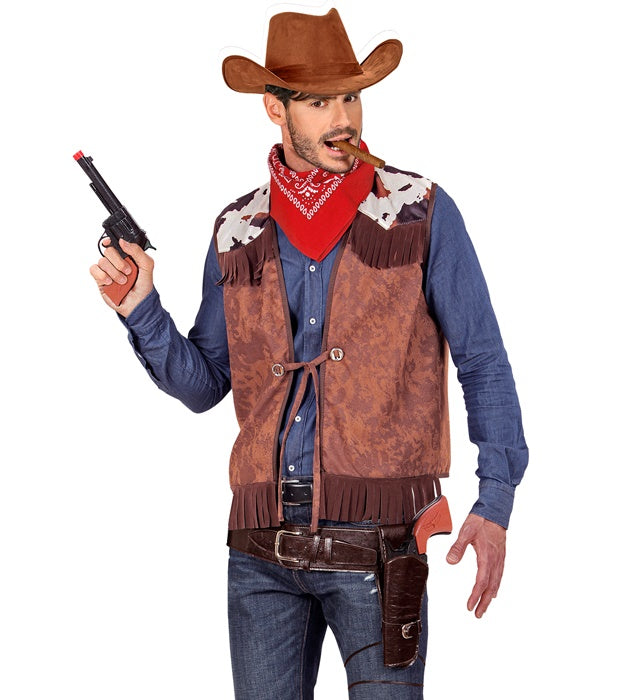 Braunes Westernpistolenholster aus Kunstleder für Fasnacht und Westernkostüm