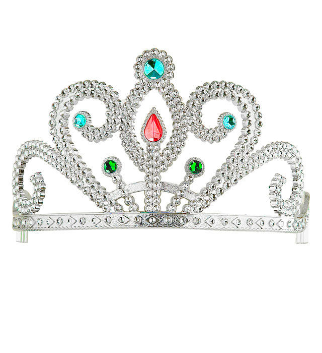 Silbernes Diadem mit funkelnden Schmucksteinen auf schwarzem Hintergrund