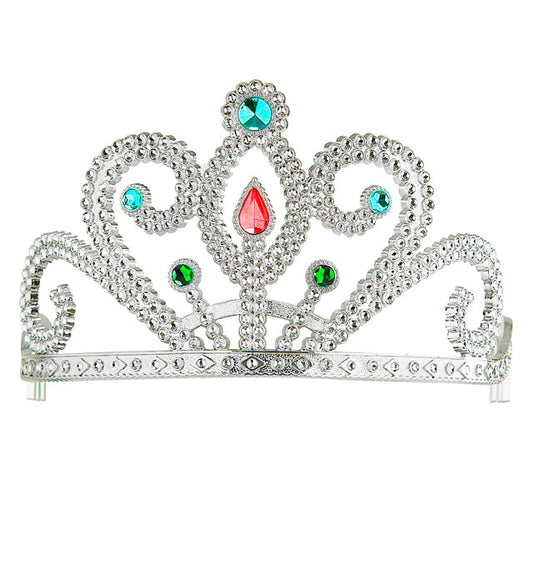 Silbernes Diadem mit funkelnden Schmucksteinen auf schwarzem Hintergrund