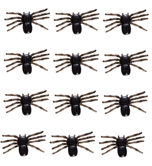 Set aus 12 schwarzen Kunststoffspinnen für Fasnacht und Halloween