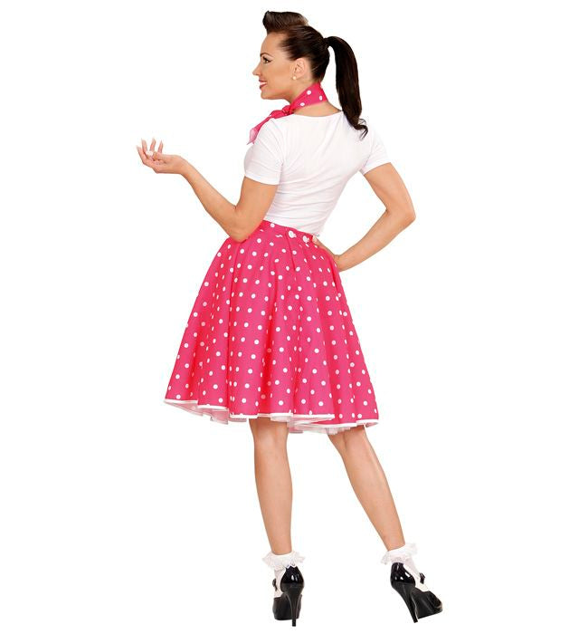 Gepunkteter 50er Jahre Rock mit rosa Halstuch ideal für Fasnacht und Karneval