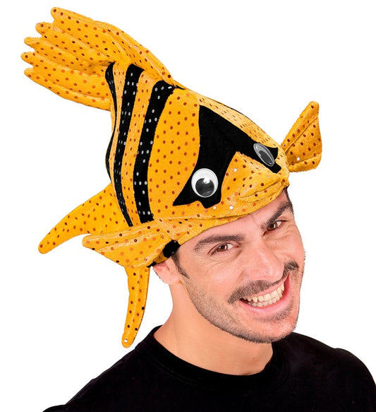 Oranger Tropenfisch Hut als Fasnacht und Karneval Accessoire
