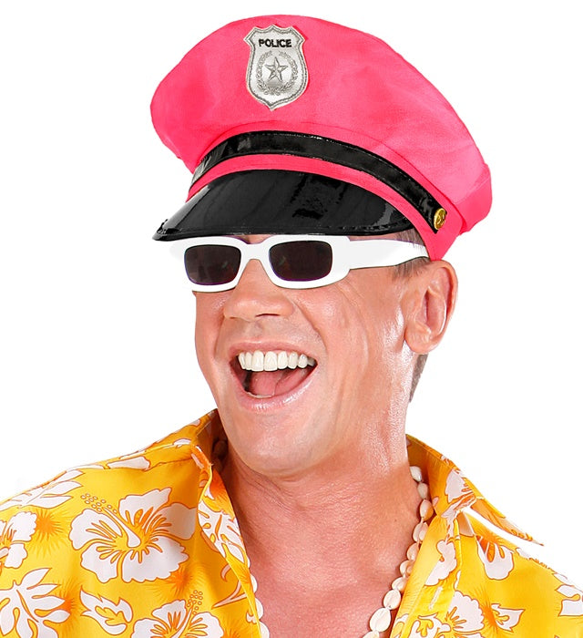 Neon pinke Polizeimütze als Fasnacht Kostümzubehör