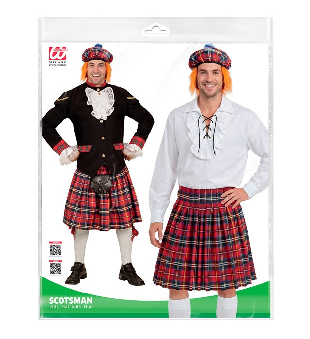 Schottischer Kilt mit passendem Hut und Haaren für Fasnacht und Karneval